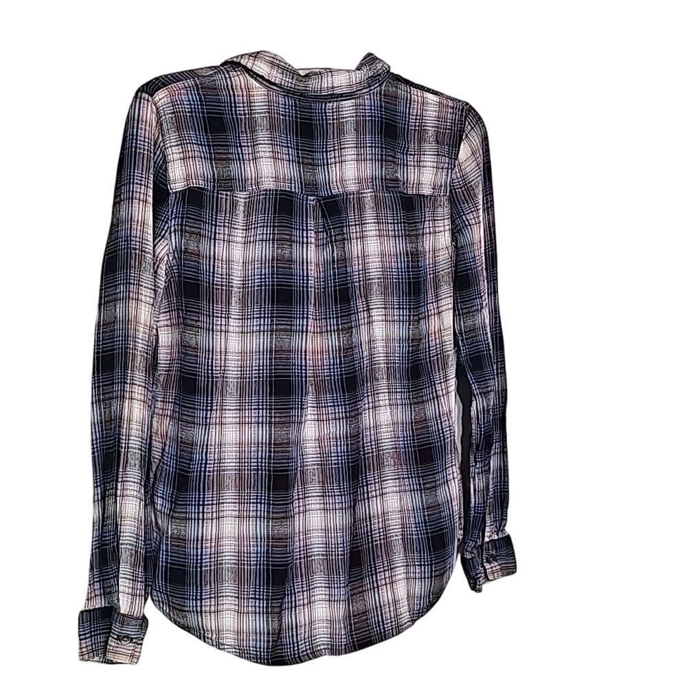 Plaid Flannel Top Blue Pink Yellow Maurices Button Down Shirt Size‎ S EUC - Picture 2 of 5